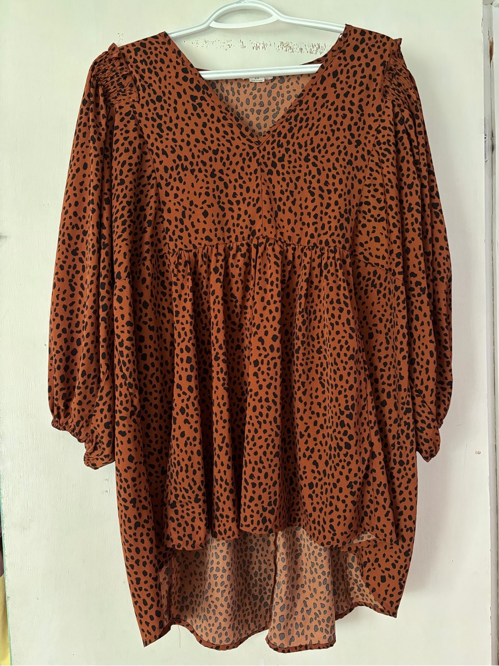 Chic Soul Rust Brown Black Leopard Print Tunic Blouse